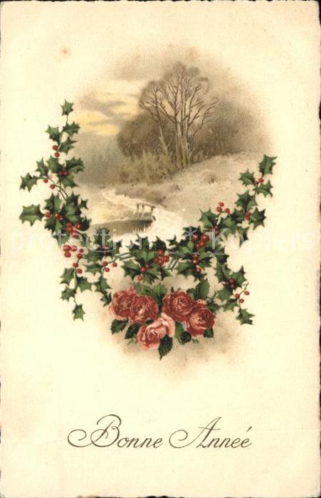 Neujahr Rosen Bonne Annee Stechpalme