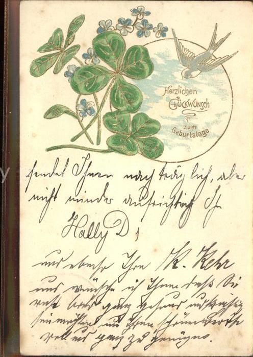 Kleeblatt Cloverleaf Trebol Trefle Geburtstag Glückwunsch Schwalbe Blumen