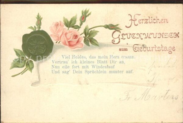 Rosen Geburtstag Glückwunsch Kleeblatt Gedich