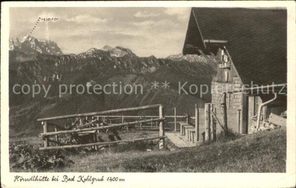 Bad Kohlgrub Hörndlhütte mit Blick zur Zugspitze