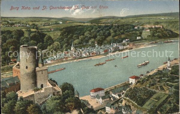 St Goarshausen Panorama mit Burg Katz und St. Goar Rhe