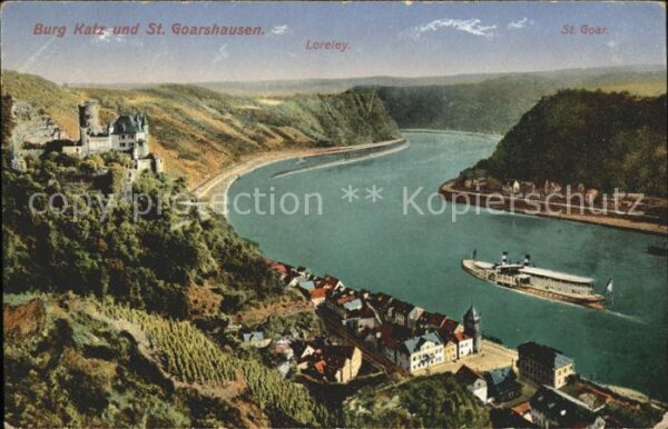 St Goarshausen Panorama mit Burg Katz St. Goar Rhein D