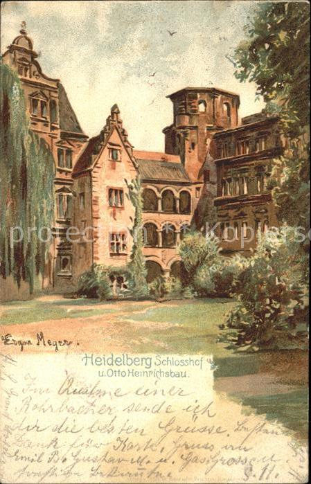 Heidelberg Neckar Schlosshof und Otto Heinrichsbau Künstl