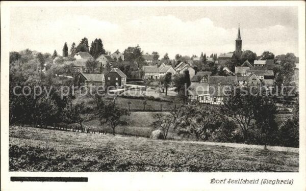 Seelscheid Dorfansicht mit Kirche Bahnpost