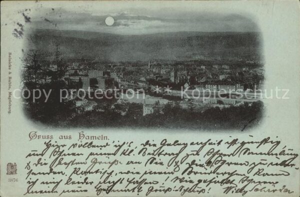 Hameln Weser Gesamtansicht im Mondschein