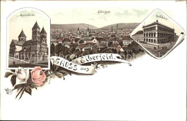 Elberfeld Wuppertal Gesamtansicht Marienkirche Rathaus Rose