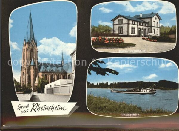 Rheinsheim Kirche Bahnhof Rheinpartie Frachtkahn