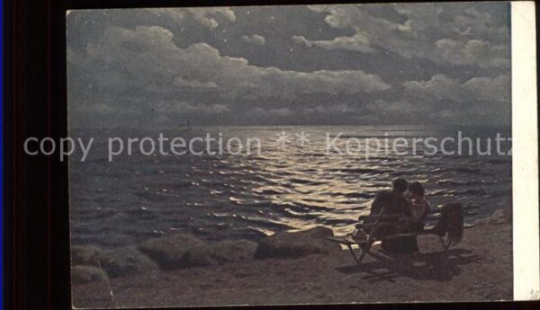 Kuenstlerkarte G.G. Kalmykoff Mondnacht am Meer Nr. 9