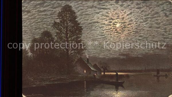 Kuenstlerkarte E.H. Lorenz Mondnacht an der Havel Nr.