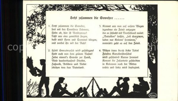 Scherenschnitt Schattenbildkarte Liederkarte Setzt zusammen die Gewehre