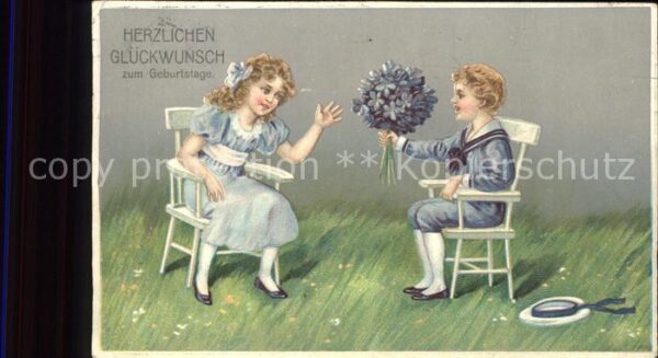 Geburtstag Glückwunsch Kinder Veilchen Stühle