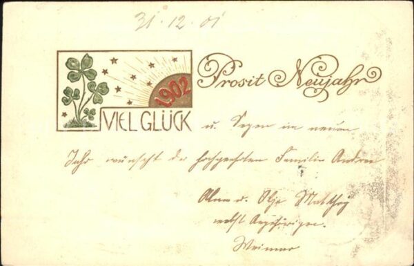 Neujahr Glück Kleeblätter Sterne 1902
