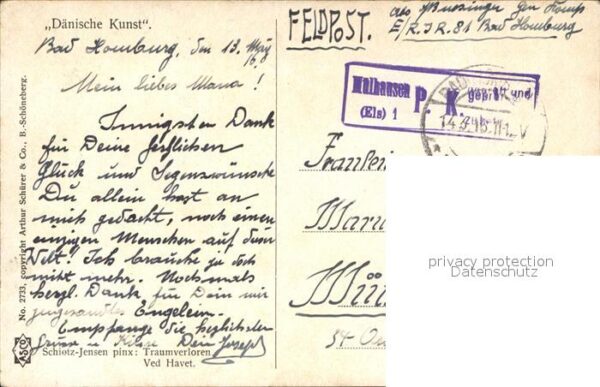 Kuenstlerkarte Schiotz-Jensen Traumverloren Nr. 2733 D – Bild 2