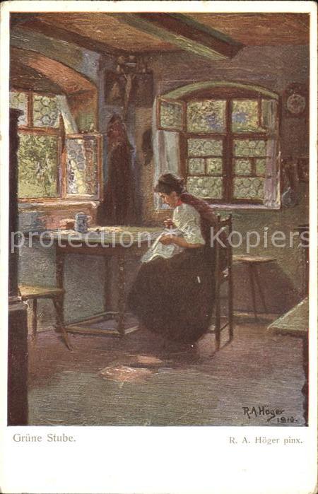 Verlag Wiener Kunst Nr. 1242 R. A. Höger Grüne Stube Handarbeit