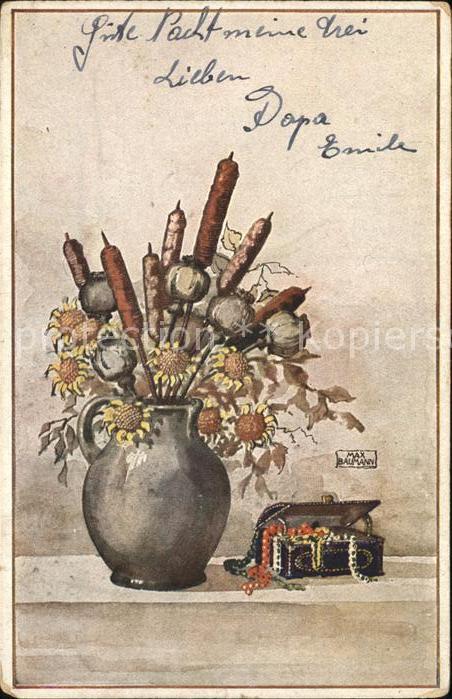 Kuenstlerkarte Max Baumann Blumen in Vasen Nr. 1221/3