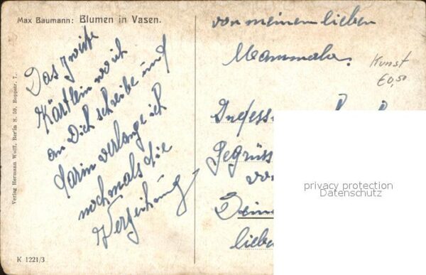 Kuenstlerkarte Max Baumann Blumen in Vasen Nr. 1221/3 – Bild 2