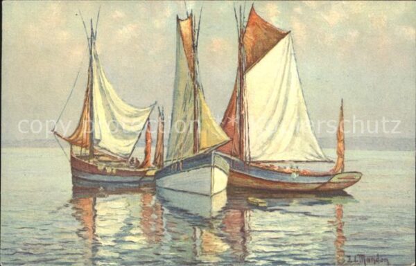 Segelboote Künstlerkarte E. I. Mandon Nr. 445/6