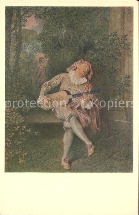 Gitarre Künstlerkarte Jean Antoine Watteau Le M