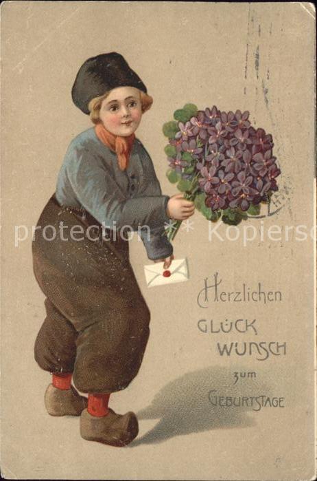 Kinder Hollandtracht Glückwunsch Geburtstag Veilchen Brief