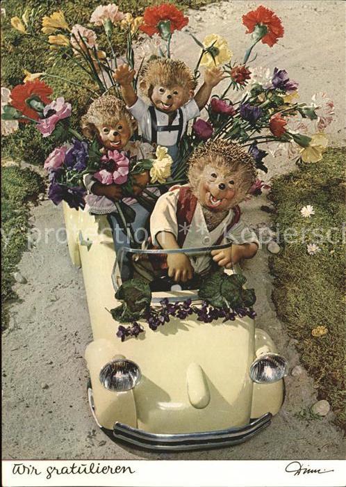 Mecki Nr. 348 Glückwunsch Auto Blumen
