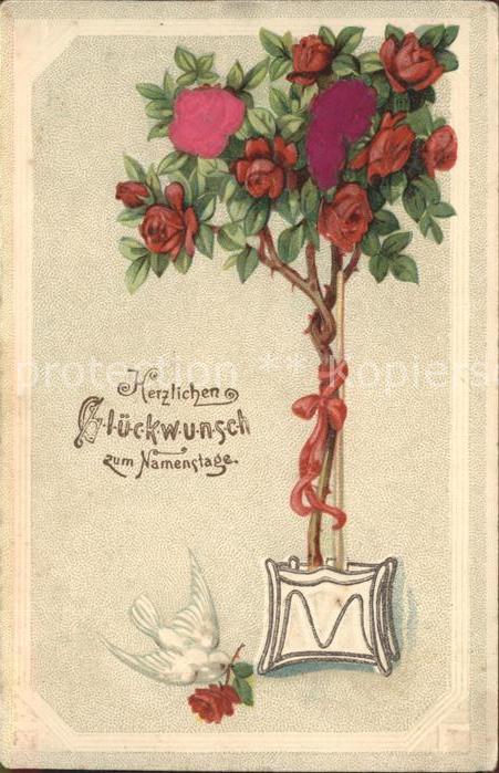 Namenstag Namenskarte Glückwunsch Rosen Taube Stoffapplikatio
