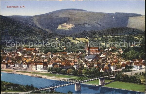 Eberbach Baden Stadtblick mit Neckarbrücke
