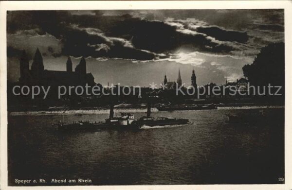 Speyer Rhein Abendpartie Rhein Dampfer Stadtsilhouet