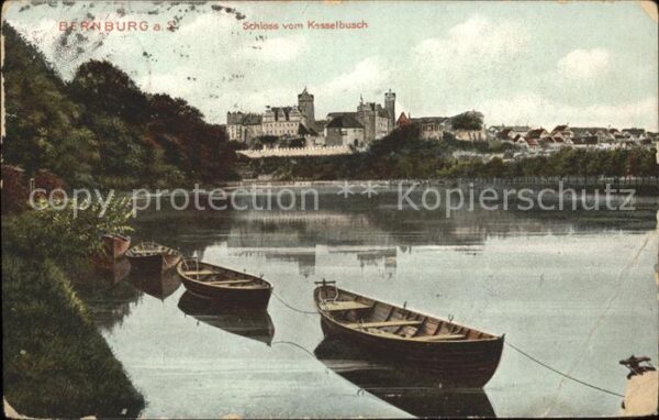 Bernburg Saale Schloss vom Kesselbusch Bootsliegeplatz