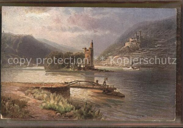 Bingen Rhein Der Mäuseturm Künstlerkarte