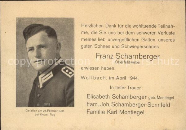 Wollbach Kandern Trauerkarte Franz Schamberger