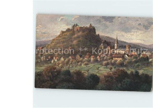 Lindenfels Odenwald Ortsansicht mit Kirche und Burg Künstle