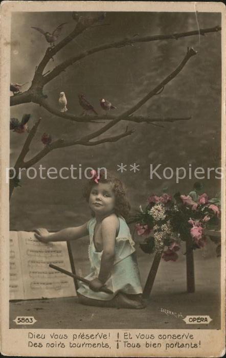 Foto Ammon L. Nr. 5863 Kind Blumen Vögel Notenblatt