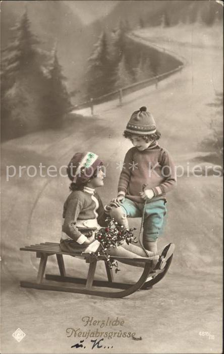 Schlitten Schnee Kinder Neujahr