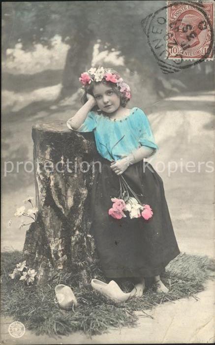 Kinder Child Enfants Mädchen Holzschuhe Blumen