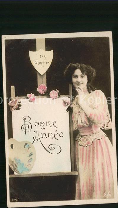 Datumskarte 1er Janvier Bonne Anne Frau Staffelei F