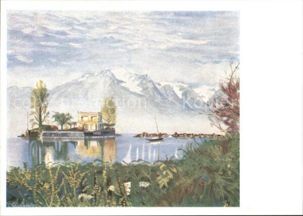 Kuenstlerkarte Mundmaler B. Barbedienne Seeidyll Nr. 1