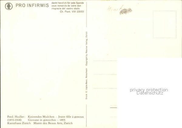 Hodler Ferdinand Knieendes Mädchen Spendenkarte Pro Infi – Bild 2