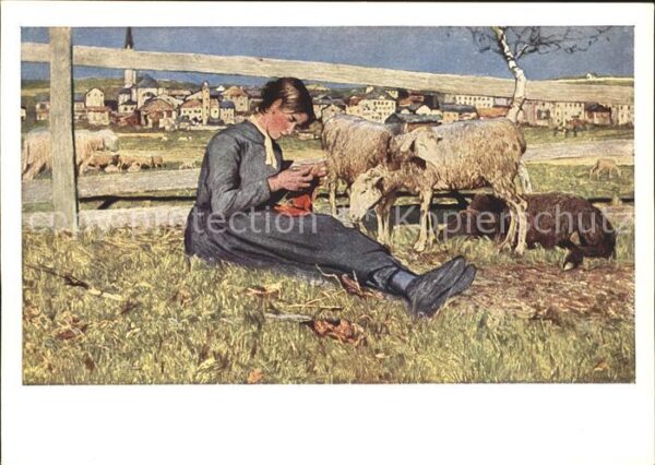 Segantini Giovanni Strickendes Mädchen Handarbeit stricken