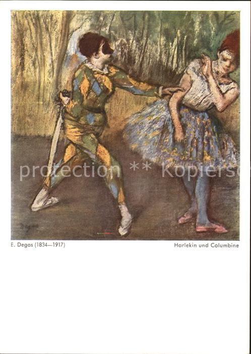 Ballett Künstlerkarte E. Degas Harlekin und Col