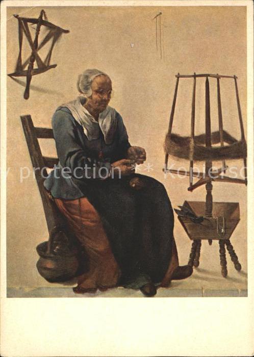 Kuenstlerkarte Jan Vermeer de Delft Alte Frau mit Hasp