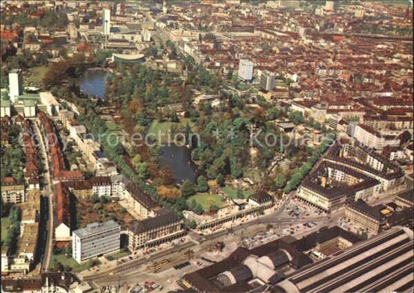 Karlsruhe Fliegeraufnahme Hauptbahnhof Stadtgarte