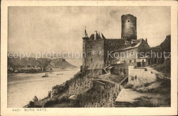 St Goarshausen Burg Katz Rhein Kupferdruck