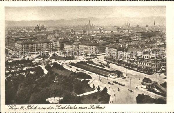 Wien Blick von der Karlskirche zum Rathaus