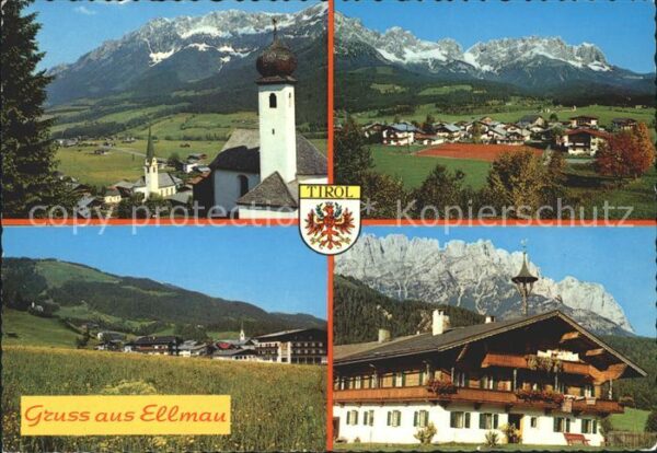 Ellmau Tirol Kirche Wappen Tennis Alpenpanorama Wild