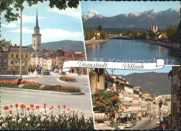 Villach Kaernten Dorfstrasse Kirche Drau Alpenpanorama