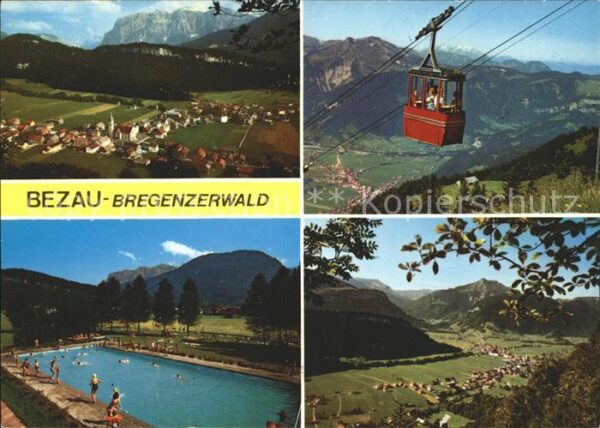 Bezau Vorarlberg Gesamtansicht mit Alpenpanorama Freibad