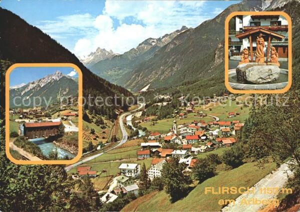 Flirsch Gesamtansicht mit Alpenpanorama Brunnen