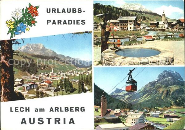 Lech Vorarlberg Gesamtansicht mit Alpenpanorama Brunnen