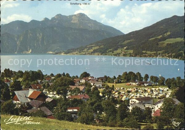 Seefeld Attersee Panorama mit Schafberg Salzkammergut