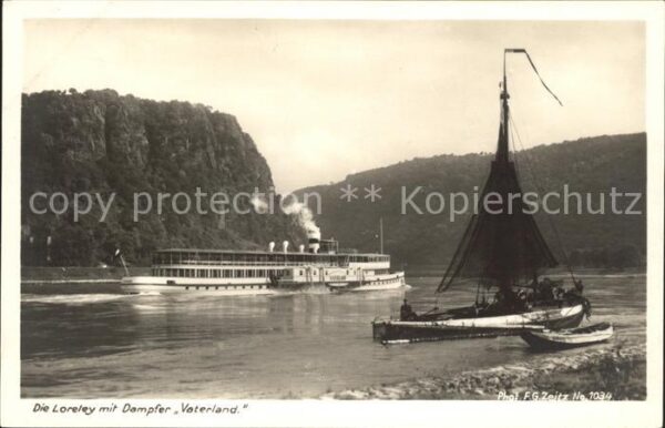 Dampfer Seitenrad Vaterland Segelboot Loreley